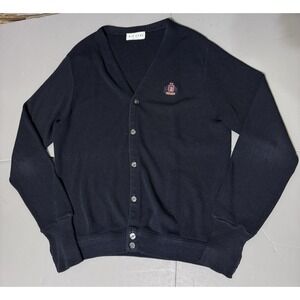 Izod Cardigan Mens L Large Navy Blue 100 Acrylic Button Long Sleeve Grandpa Vtg